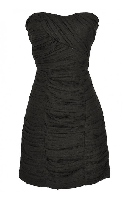 Pleated Chiffon Strapless Dress in Black